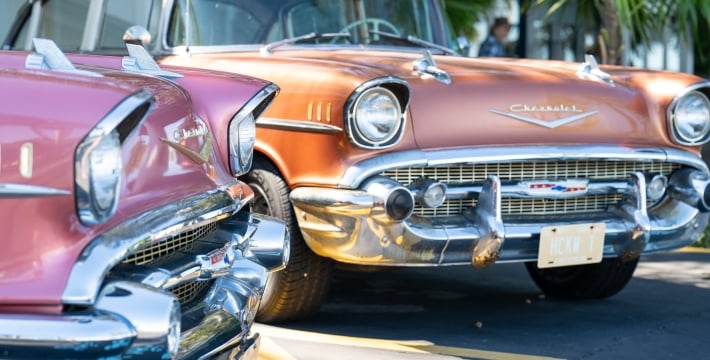 Vintage Chevrolet cars parked at Havana Cabana Key West